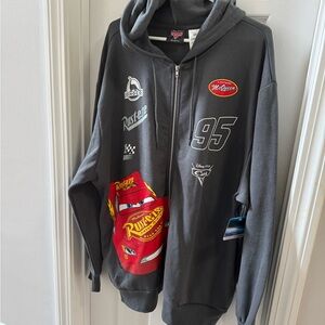 Disney Pixar Cars Lightning McQueen Zip Hoodie - Gray with Red Graphic Mens XXL